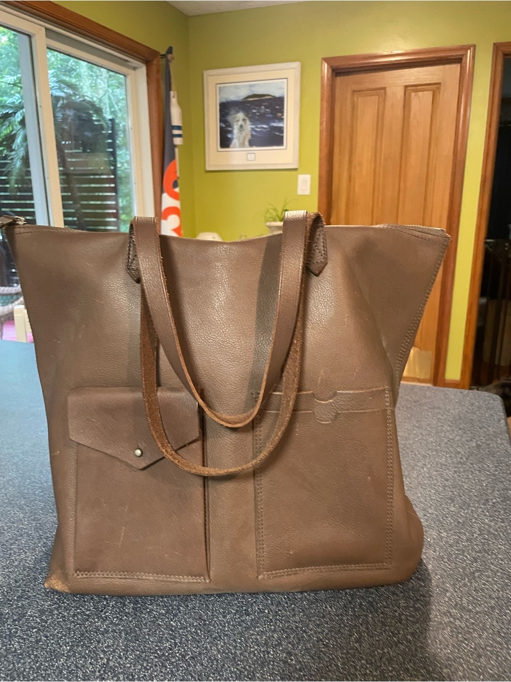 Madewell Brown Leather Oversized Tote with Front Pocket